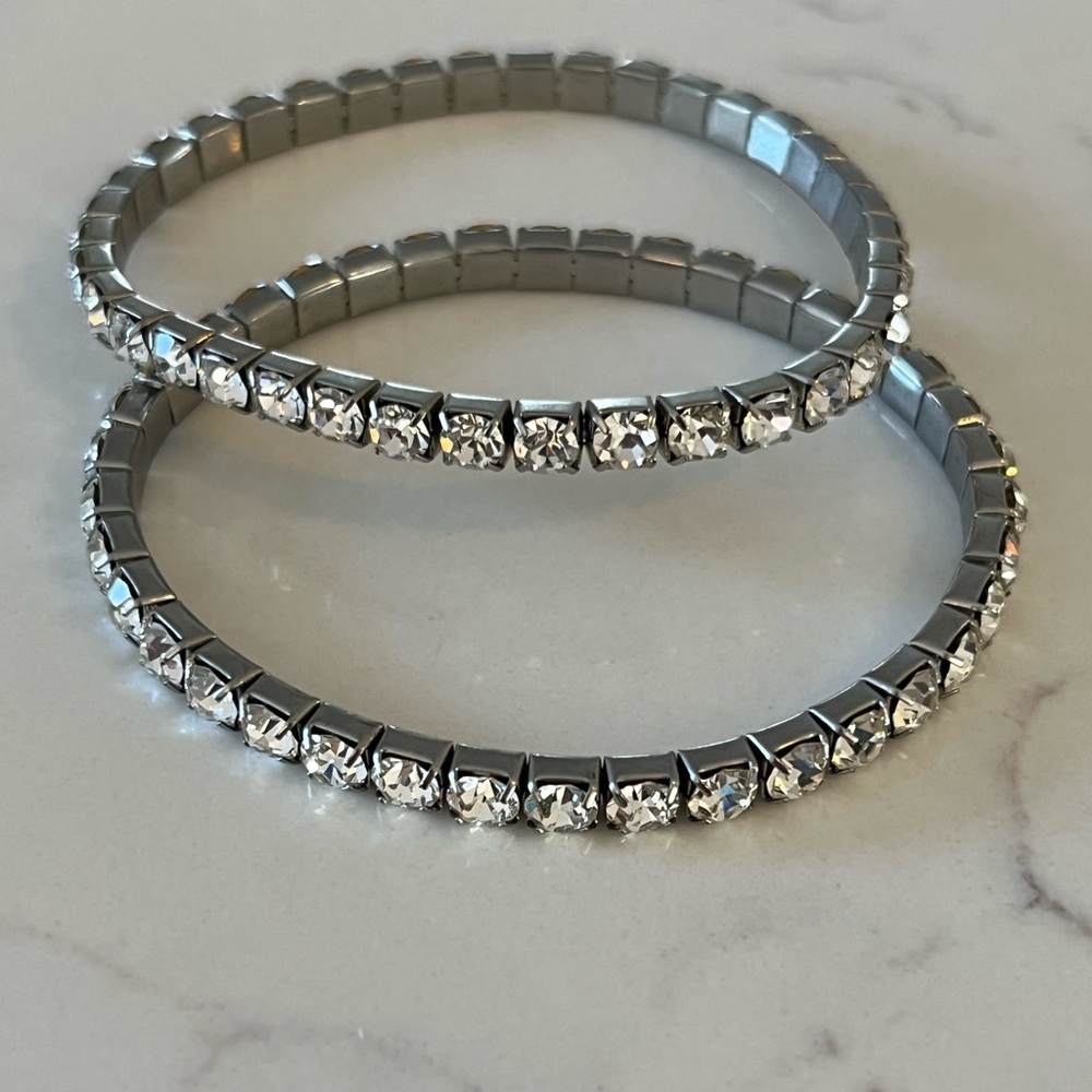 Crystal Stretch Bracelets, Silver Tone - Set of 2 Bracelets